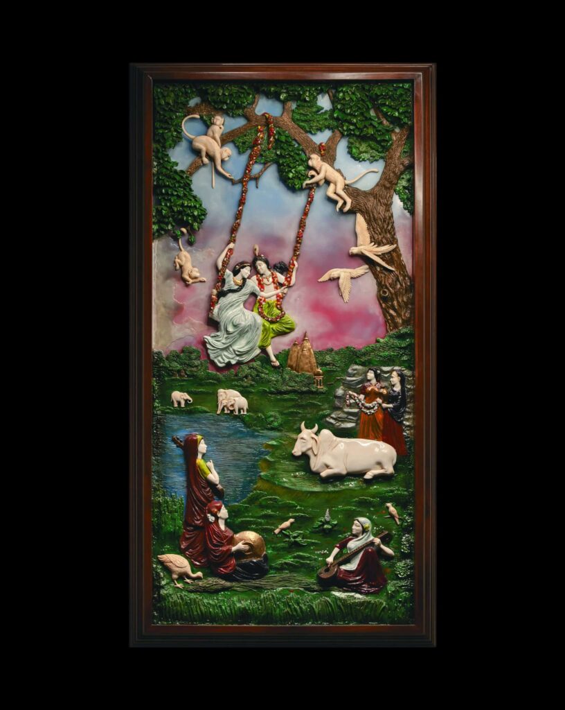 Radha and krishna on a swing
